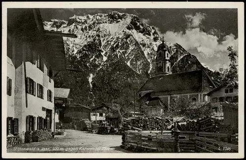 Ansichtskarte Mittenwald Dorf Partie gegen Karwendel Berge 1941