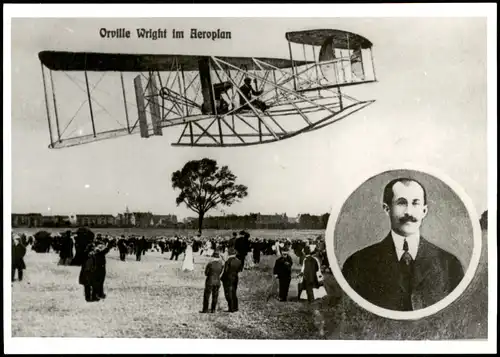 Sammelkarte  Historisches Flugzeug: Orville Wright im Aeroplan 2000