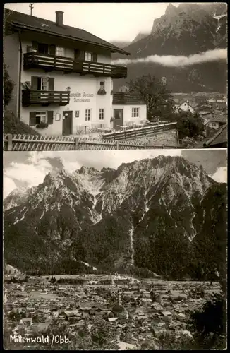 Mittenwald Panorama-Ansicht und Gaststätte Pension Hornsteiner 1964