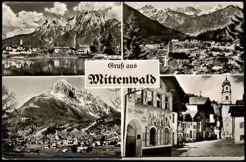 Ansichtskarte Mittenwald Mehrbild-Gruss-AK mit 4 Echtfoto-Ansichten 1967