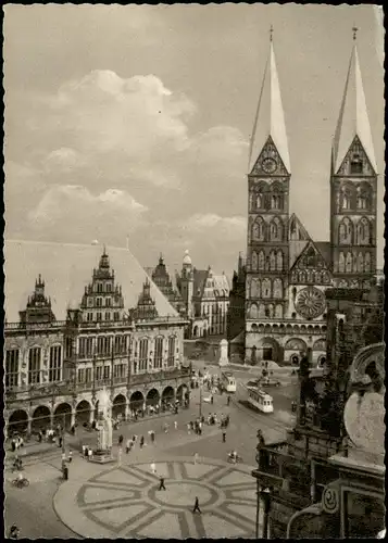 Ansichtskarte Bremen Rathaus, Rathausvorplatz u. Dom 1960