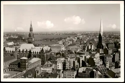 Ansichtskarte Hamburg Panorama-Ansicht Blick Rathaus u. Alster 1955