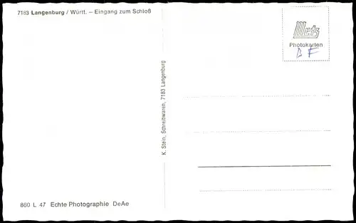 Ansichtskarte Langenburg Eingang zum Schloß (Castle) 1960