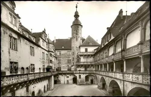 Ansichtskarte Langenburg Schloss Langenburg (Castle), Schlosshof 1960