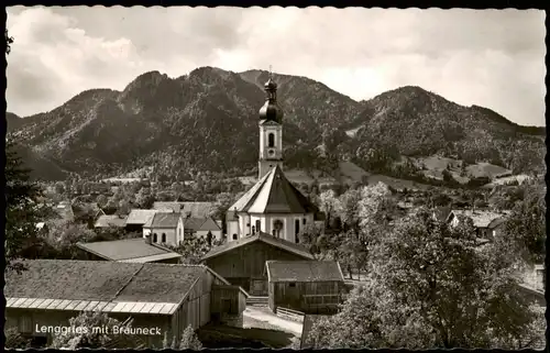 Fall-Lenggries Lenggries mit Brauneck Panorama Blick zur Kirche 1955