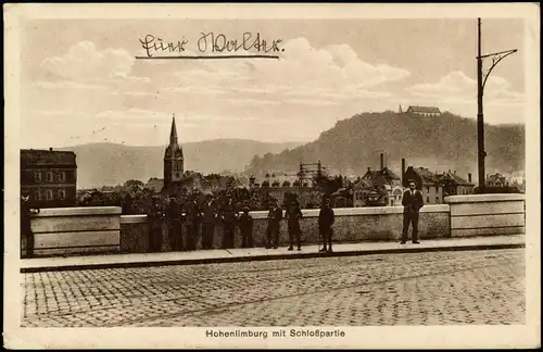 Hohenlimburg-Hagen (Westfalen) Personen auf Brücke, Schloßpartie 1937