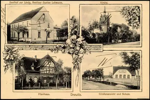 Ansichtskarte Drewitz-Möckern 4 Bild: Pfarrhaus, Gasthaus 1909