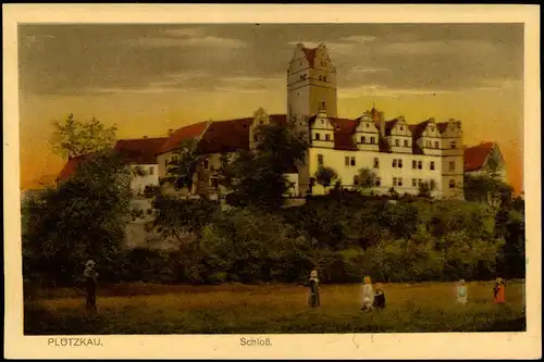 Ansichtskarte Plötzkau (b. Bernburg)-Saale-Wipper Kinder vor dem Schloß 1922