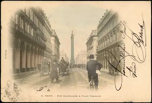 Paris RUE CASTIGLIONE & PLACE VENDOME, Radfahrer & Kutschen 1903