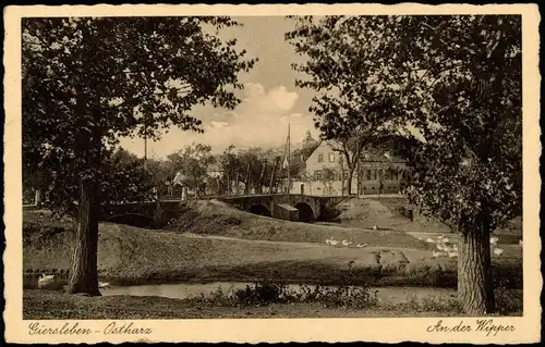 Giersleben-Saale-Wipper Ortsansicht Brücke am Fluss Wipper 1920