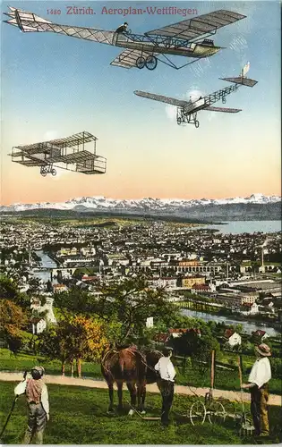 Ansichtskarte Zürich Aeroplan-Wettfliegen 1910/1989