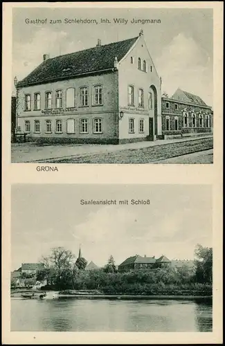 Ansichtskarte Gröna-Bernburg (Saale) Gasthof und Schloß 1922