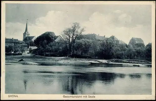 Ansichtskarte Gröna-Bernburg (Saale) Gesamtansicht mit Saale 1924