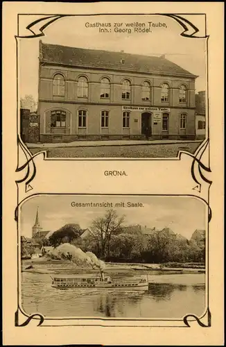 Gröna-Bernburg (Saale) Gasthaus Zur weißen Taube Georg Rödel  Saale Partie 1910