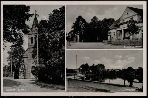 Dörnitz 3-Bild-AK Kirche, Strassen, Dorfteich b Möckern  Jerichower Land  1910