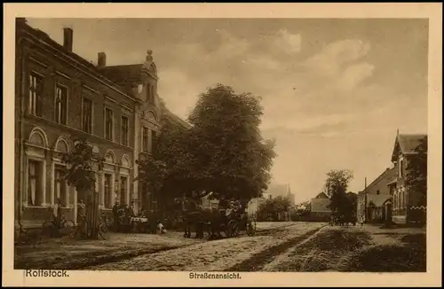 Rottstock Straßenansicht Fuhrwerk Personen vor Gebäude Gräben Amt Ziesar 1910