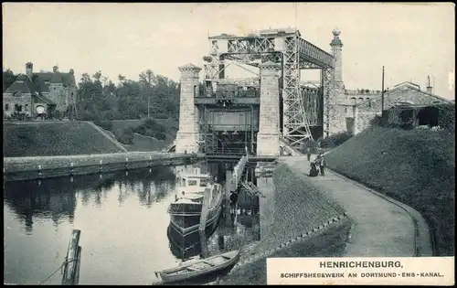 Ansichtskarte Henrichenburg-Castrop-Rauxel Schiffshebewerk, Motorboot 1906