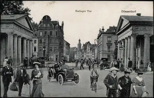 Ansichtskarte Düsseldorf Ratinger Tor, Straße Autos - Fotomontage 1909