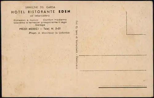 Cartoline Sirmione HOTEL RISTORANTE EDEN Prezzi Modici Gardasee 1920