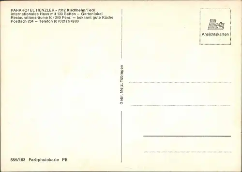 Ansichtskarte Kirchheim unter Teck PARKHOTEL HENZLER Autos vor dem Hotel 1970