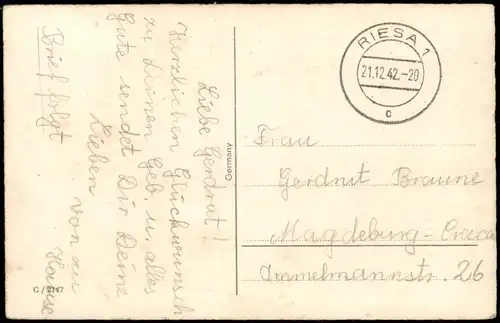 Glückwunsch Geburtstag Birthday Kaffeetisch Porzellan 1942  gel. Feldpost WK2