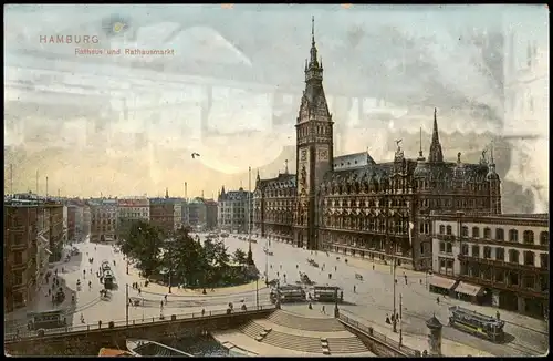 Ansichtskarte Altstadt-Hamburg Rathausmarkt, Geschäfte 1911