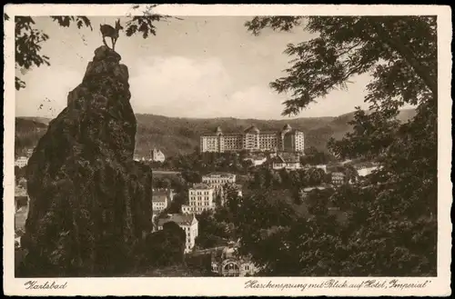 Postcard Karlsbad Karlovy Vary Stadt, Hirschsprung 1930  gel. Rollstempel