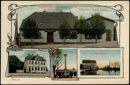 Ansichtskarte Görzke Gasthof, Mühlenteich, Post 1909