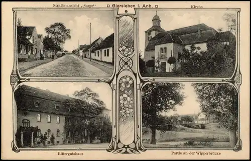 Giersleben-Saale-Wipper Straßenansicht Sorge, Kirche, Rittergut 1912