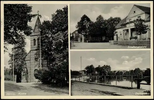 Dörnitz Mehrbildkarte mit Kirche, Dorfteich, Straßen-Ansicht 1930