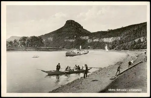 Ansichtskarte Porschdorf-Bad Schandau Lilienstein, Elbdampfer - Ruderboot 1953