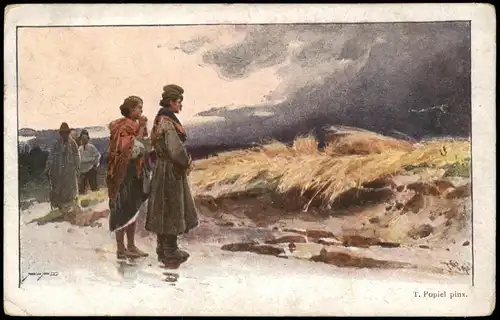 T. Popiel ponx - Soldat und Frau Polen Polska Künstlerkarte 1916