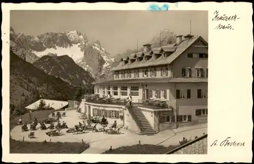 Garmisch-Partenkirchen Kreuzeckhaus Sonnenliegen 1932  gel. Stempel Kreueckbahn