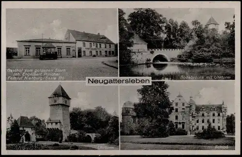 Neugattersleben-Nienburg (Saale) 4 Bild: Gasthof, Schloß, Brücke 1938