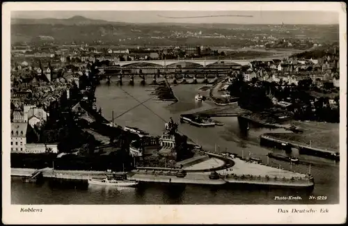 Ansichtskarte Koblenz Blick über die Stadt - Deutsches Eck 1937