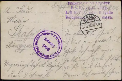 Postcard Memel Klaipėda Gutshaus, Soldat  1916 Privatfoto   gel. Feldpoststempel