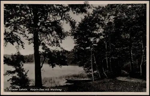 Ansichtskarte Lehnin-Kloster Lehnin Kolpin-See mit Waldweg, Boote 1934