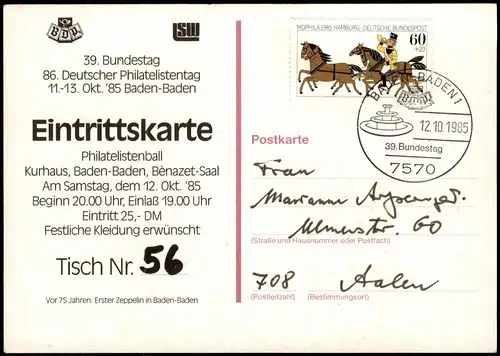 Baden-Baden Erster Zeppelin in Baden-Baden (Sonder-AK Dt. Philatelistentag) 1985
