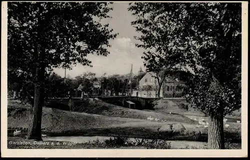 Giersleben-Saale-Wipper Ortsansicht mit einer Partie a.d. Wipper 1920