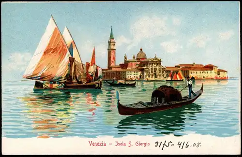 Cartoline Venedig Venezia Künstlerkarte - Boote, Gondeln 1908