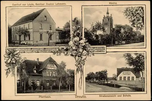 Ansichtskarte Drewitz-Möckern Gasthof, Schule, Pfarrhaus - 4 Bild 1912