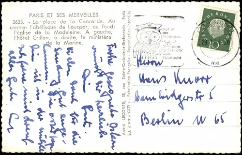 CPA Paris Place de la Concorde / Platz der Eintracht 1961