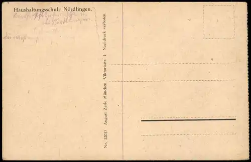 Ansichtskarte Nördlingen Haushaltungsschule, Straßenseite 1924