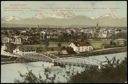 Ansichtskarte Rosenheim Panorama-Ansicht Stadt u. Berge, Brücke 1910