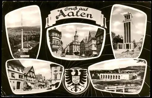 Aalen Gruss-Aus-Mehrbildkarte ua. Hirschstraße, Fernsehturm, Mahmal uvm. 1960