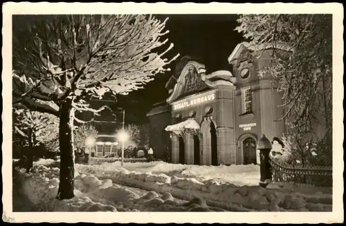 Bad Reichenhall Winter,  Nacht-Ansicht Kurhaus 1952   gel  "Zensur-Stempel"