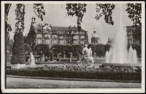 Ansichtskarte Mannheim Friedrichsplatz, Wasserspiele Wasserkunst 1943