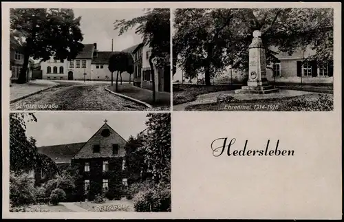 Hedersleben Mehrbild-AK Schützenstraße, Ehrenmal 1914-1918, Kloster 1920