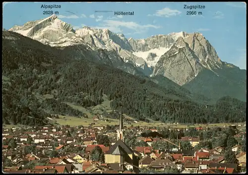 Ansichtskarte Garmisch-Partenkirchen Panorama Blick gegen Zugspitzgruppe 1970