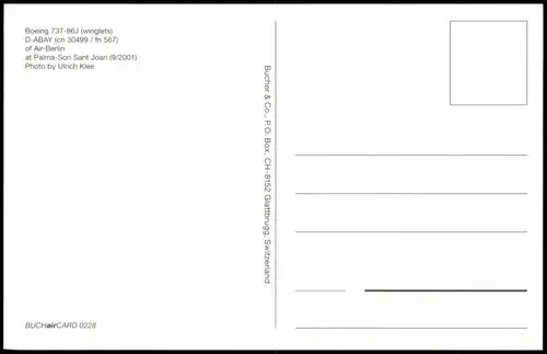 Flugwesen Aviation Flugzeug AIR-BERLIN Boeing 737-86J (winglets) 2001